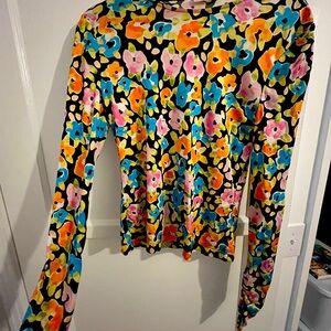 Stine Goya Long Sleeve Floral Top – Size Small Watercolor Floral, Silky Viscose